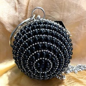 NWT Badgley Mischka Deco Sphere bag with faux pearls and rhinestones.